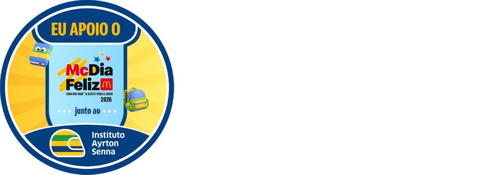Selo: Eu apoio o McDia Feliz 2026 junto ao Instituto Ayrton Senna.